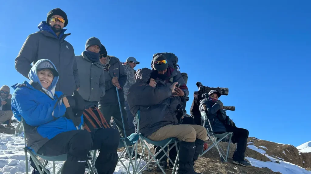 Vie of people during  a snow leopard expedition at Ladakh