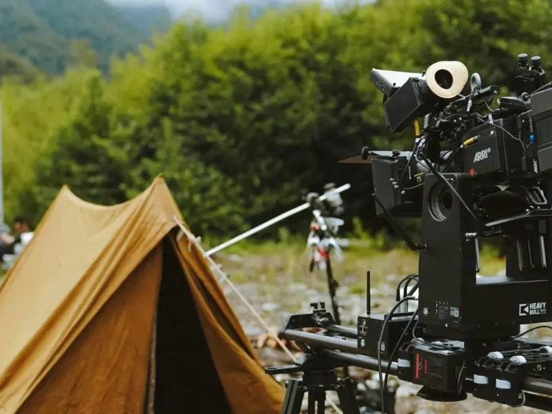 View of camera gear at an expedition site